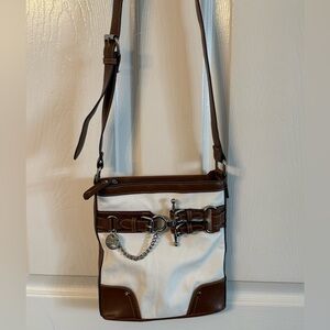 Chaps Ralph Lauren Crossbody Bag Pebbled Faux Leather White HorseBit Buckle